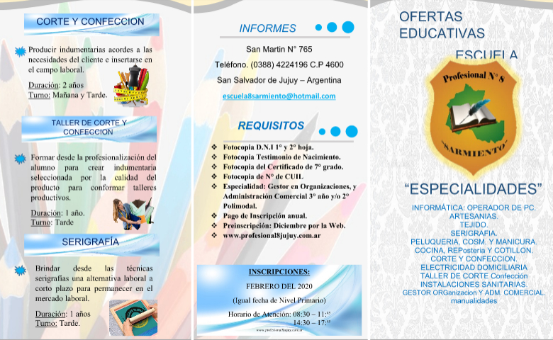 Trifolio con todas las especialidades de la Escuela